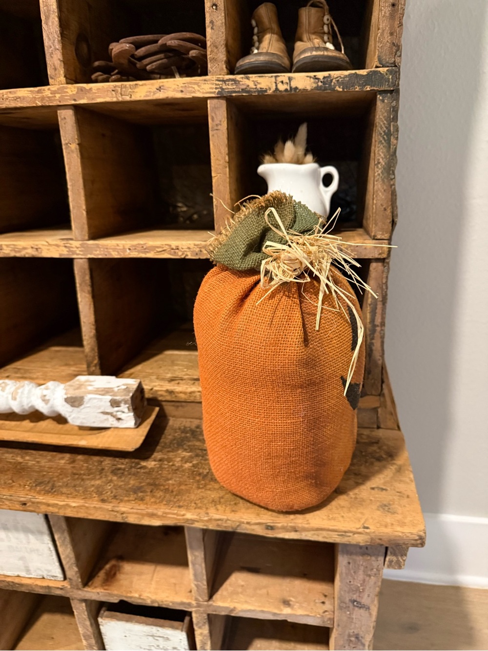 Handmade Jack-O'-Lantern Burlap Pumpkin Decoration - Orange & Black - Picture 11 of 14